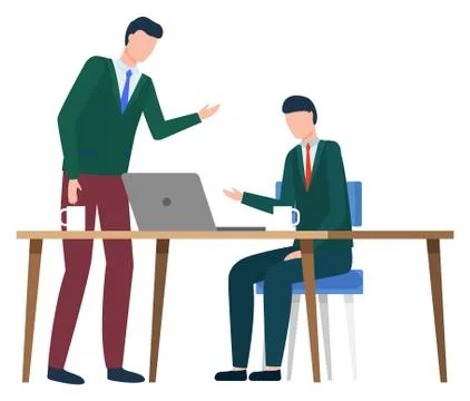 Men Work at Office with Computer, Business Company Stock Illustration