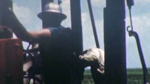 Men Work on Oil Platform Well Derrick GAS Industry Vintage Film Home Movie 5 Stock-Footage 7123603