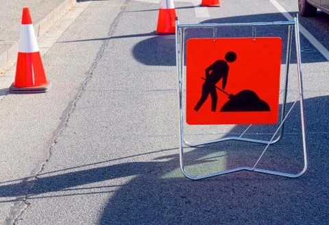 "men at work" roadwork sign Foto stock