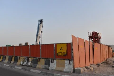 Men at work safety board in the work site. Stock Photos