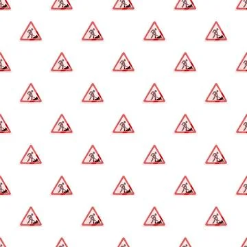 Men at work signs seamless pattern warning pedestrians Stock Illustration