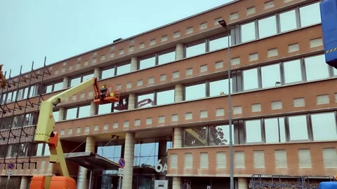 Men at Work - Truck Cranes with Platform - 4K Stock Footage 233183420