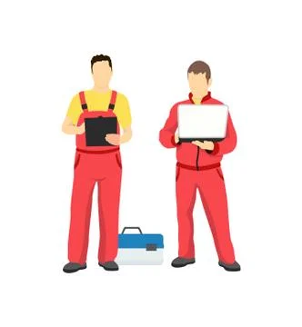 Men in Work Uniform Isolated on White Backdrop Stock Illustration