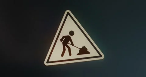 Men at work warning sign Stock Footage 314503059