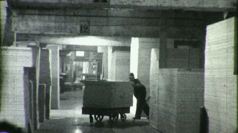 Men Workers Push Cart Factory Warehouse Industry 1940 Vintage Movie Film 1753 Видео 10562332