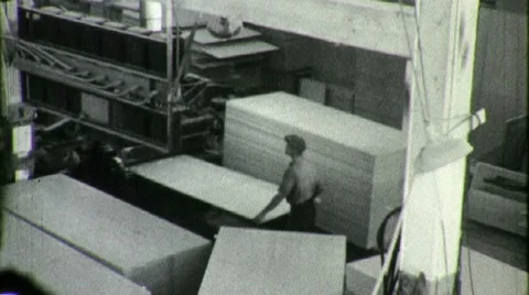 Men Workers Stack Lumber Factory Industry Warehouse 30s Vintage Movie Film 1751 Video stock 10562484