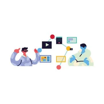 Men working and learning online. Illustrazione stock