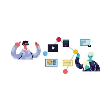 Men working and learning online. Illustrazione stock