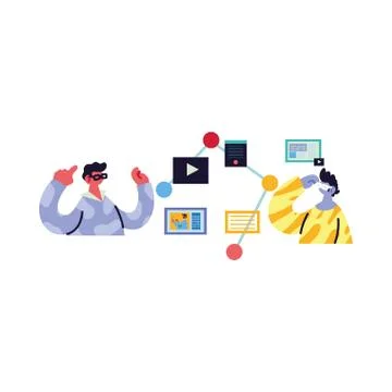 Men working and learning online. 스톡 일러스트