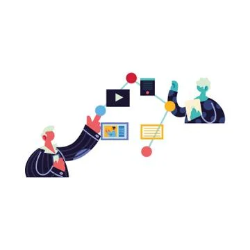 Men working and learning online. 스톡 일러스트