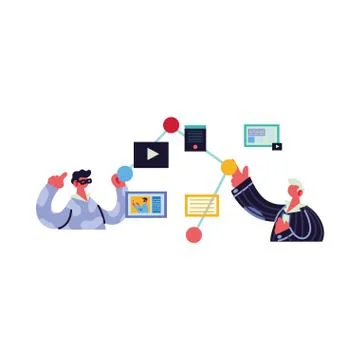 Men working and learning online. Illustrazione stock