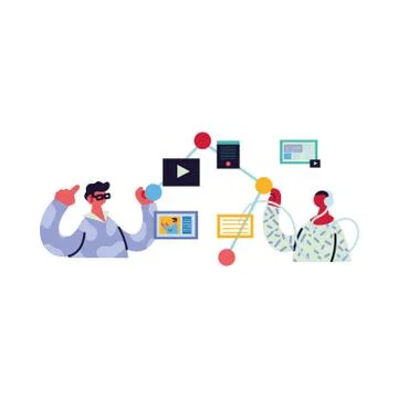 Men working and learning online. Illustrazione stock