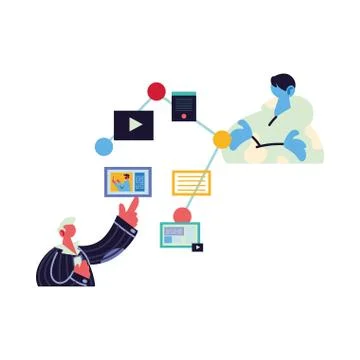 Men working and learning online. Stock Illustration