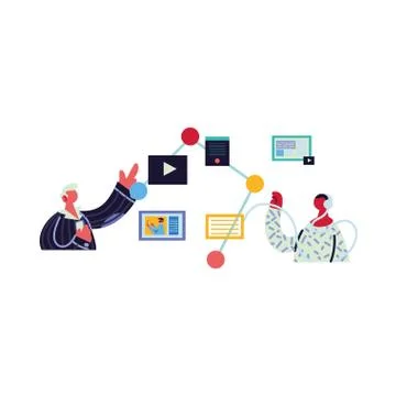 Men working and learning online. 스톡 일러스트