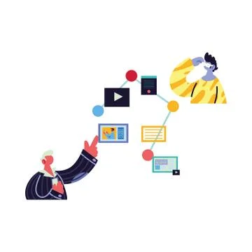Men working and learning online. Illustrazione stock
