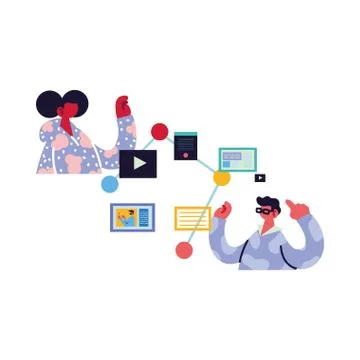 Men working and learning online. 스톡 일러스트