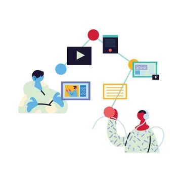 Men working and learning online. Illustrazione stock
