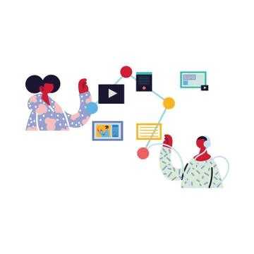 Men working and learning online. Illustrazione stock