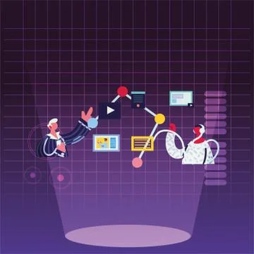 Men working and learning online Illustrazione stock