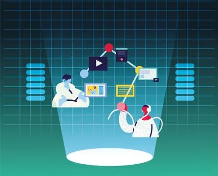 Men working and learning online Stock Illustration