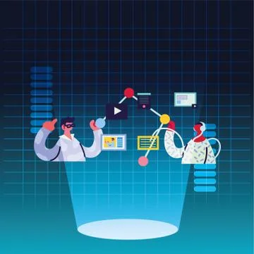 Men working and learning online Illustrazione stock