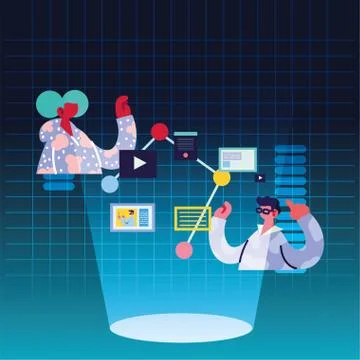Men working and learning online Stock Illustration