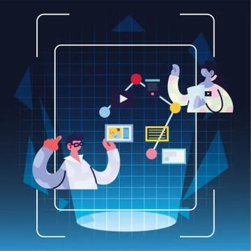 Men working and learning online Illustrazione stock