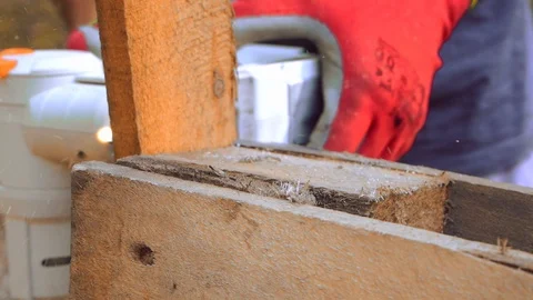 Men Working on Bench Making our of Pallets Stock Footage 125697822