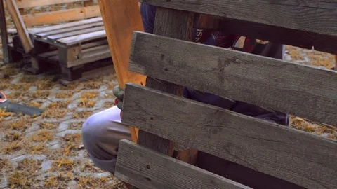 Men Working on Bench Making our of Pallets Stock Footage 125698214
