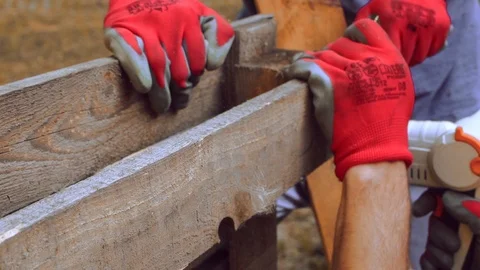 Men Working on Bench Making our of Pallets Stock Footage 125698264
