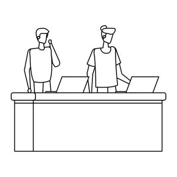 Men working in desk with computers Stock Illustration