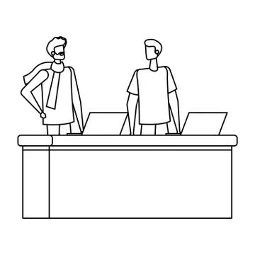 Men working in desk with computers Stock Illustration