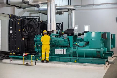 Men working on Diesel generator Stock-Fotos