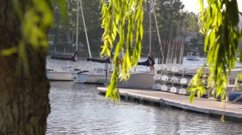 Men Working on Sailboat Stock Footage 883626