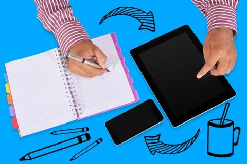 Men Working with Tablet &amp; Notepad Stock Photos