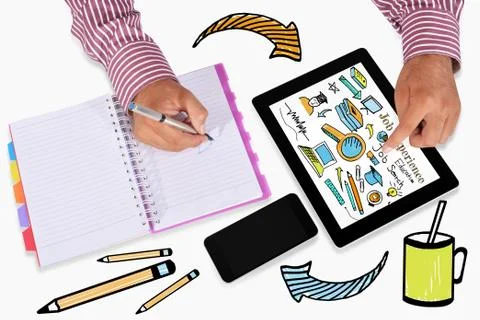 Men Working with Tablet &amp; Notepad Stock Photos