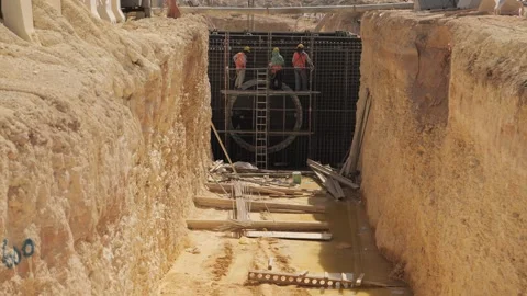 Men working together to build a new tunnel in Riyadh, Saudi Arabia Stock Footage 263717513
