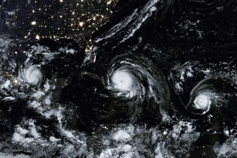 A Menacing Line of Hurricanes. Elements of this image are furnished by NASA Stockfoto's