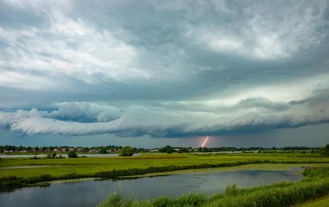 Menacing shelf cloud over wide open landscape Stock Photos