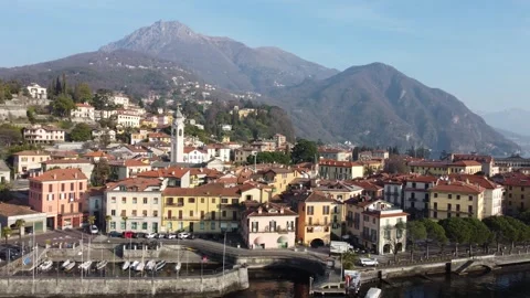 Menaggio, Como, Italy - March, 4, 2023: Drone view of Menaggio Stock Footage 313542604