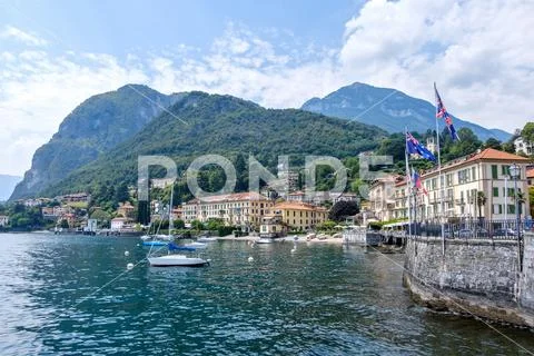 Menaggio town on Lake Como shore Stock Photos