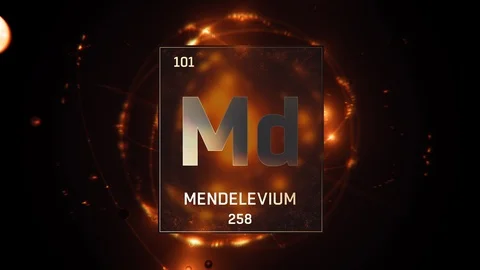 Mendelevium as Element 101 of the Periodic Table 3D illustration on orange 스톡 동영상 120499825