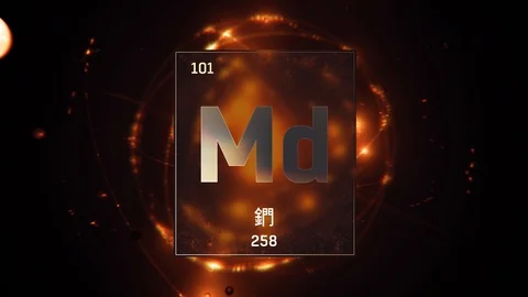 Mendelevium as Element 101 of the Periodic Table 3D illustration on orange 스톡 동영상 126452437