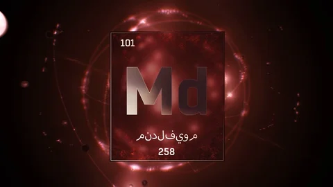 Mendelevium as Element 101 of the Periodic Table 3D illustration on red 스톡 동영상 128777655