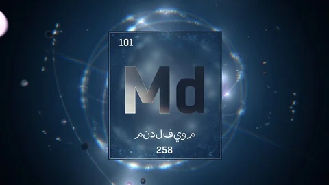 Mendelevium as Element 101 of the Periodic Table 3D illustration on blue Video stock 128777658
