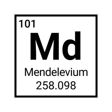 Mendelevium periodic table element sign. Chemistry science icon. Stock Illustration