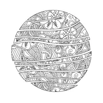 Mendie Mandala. Abstract wave circle with flowers and leaves ornament Illustrazione stock