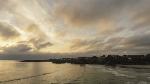 Mendocino Bay Beach Ocean Cloud Timelapse with Town in Background 8k Stock Footage 217849682