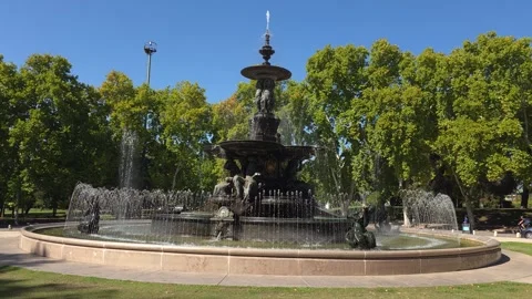Mendoza, Argentina: Parque San Martín Scenes with Fountain, Lake, and Cafes Stock-Footage 339097853