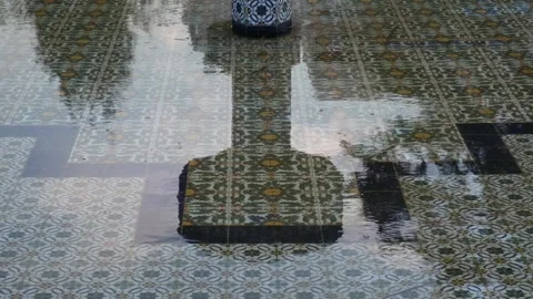 Mendoza courtyard with wet ceramic tile floor in Argentina Stock Footage 346188066